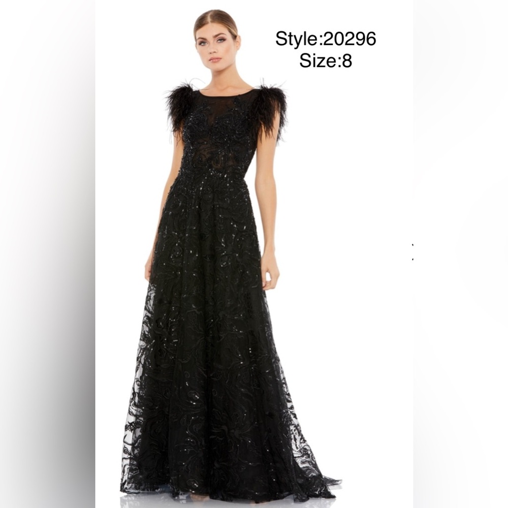 Embellished feather cap sleeve bateau A-line gown